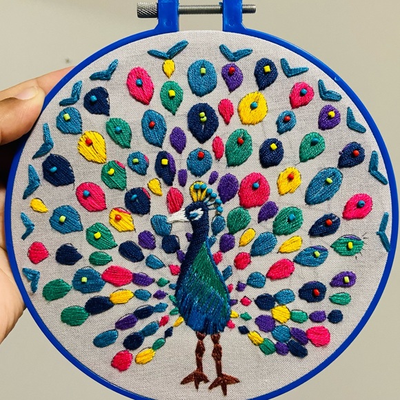 HandMade Thread Embroidery Peacock - Picture 3 of 3